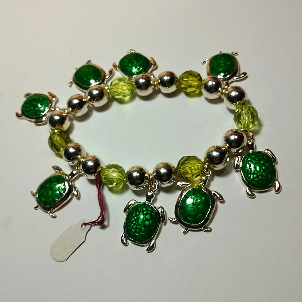 🆕🐢Turtle 🐢 Charm Bracelet Sterling Silver Beads on Heavy Stretch Cord New - Picture 10 of 10